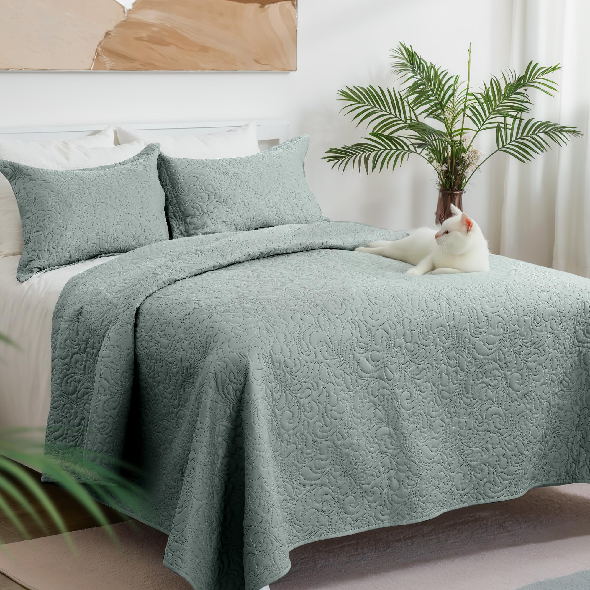 Bedspreads Queen Size, Blue Quilt Sets Full Size, Lightweight Comforter Set for All Season, with 2 Pillow Shams