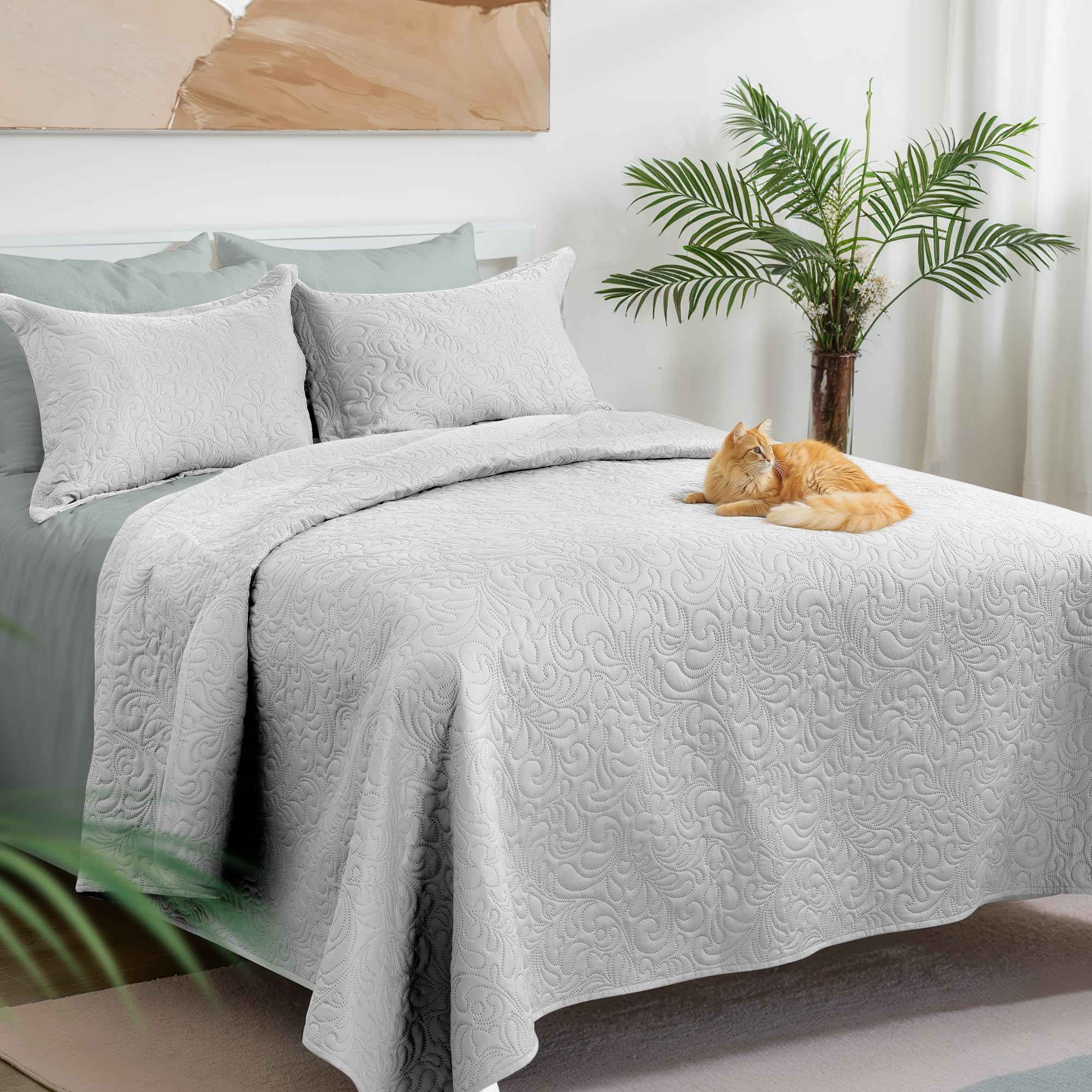 Bedspreads Queen Size, Blue Quilt Sets Full Size, Lightweight Comforter Set for All Season, with 2 Pillow Shams